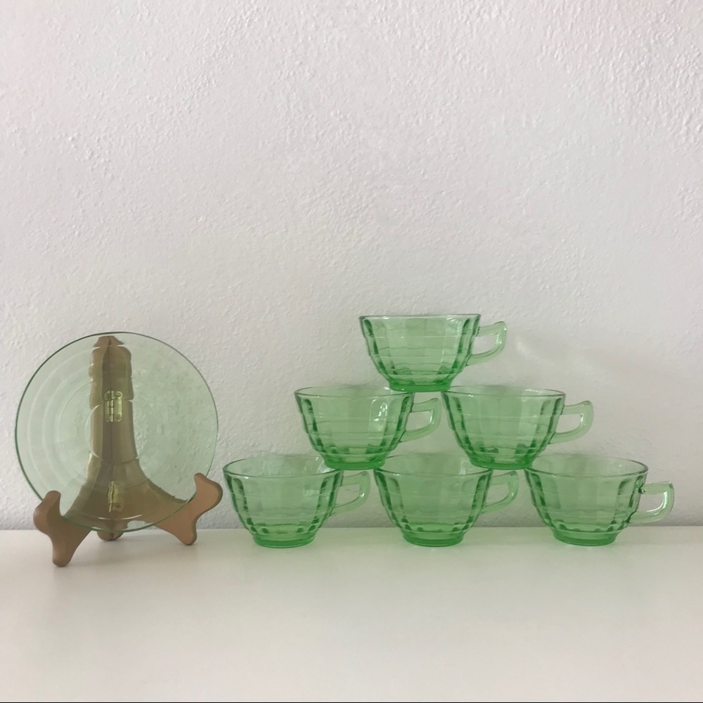 Block Optic Glass Plate And Cups